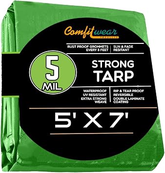 5 Mil Tarp Super Heavy Duty Tarp Cover 5 MIL Multi-Purpose Extra Heavy Duty Tarps Car Tarp Boat Tarp Camping Tarp General Purpose Waterproof Tarp Cover (Lime, 5' X 7'), MT-100-2