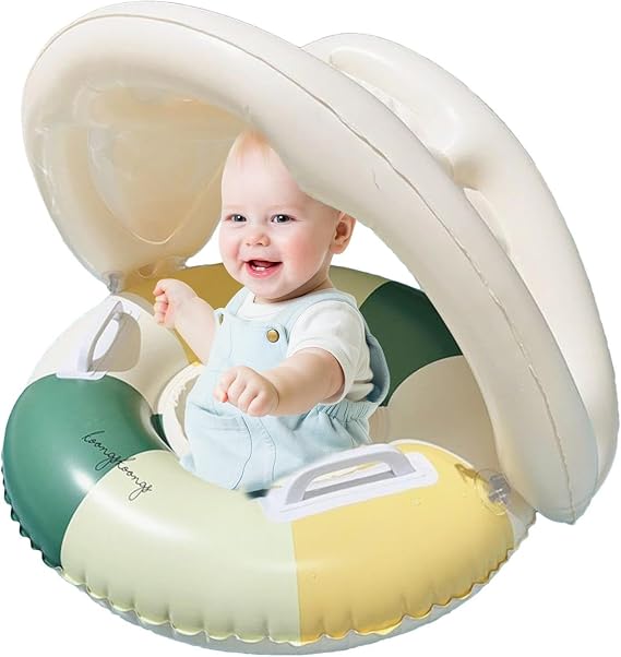 Infant Pool Float Foldable Floating Retro Sun Protection Inflatable Canopy