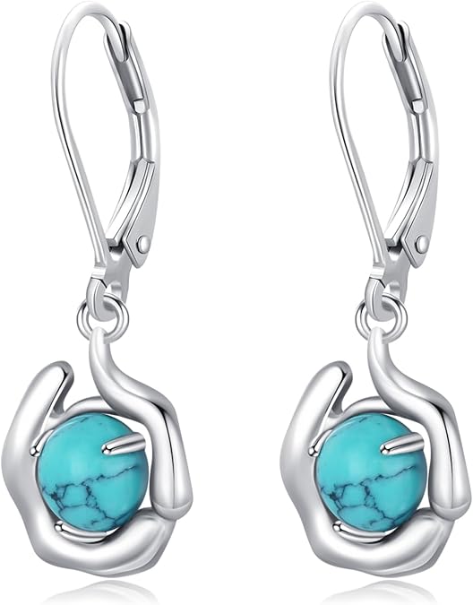 Turquoise Jewelry for Women-Genuine Turquoise Leverback Earring 925 Sterling Silver Dangle Drop Earrings Vintage Gifts for Valentine/Mother's Day/Christmas