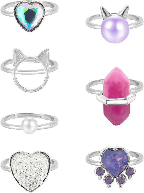 NEWITIN 7 Pieces-100 Pieces Cute Rings for Girls Crystal Ring Girl Pretend Play and Dress up Rings Adjustable Ring Kids Jewelry Little Girl Gift for Girls Kids