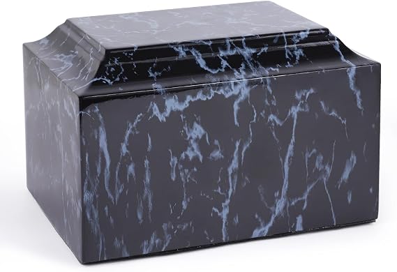 Black Classic Cultured Marble Cremation Urn for Adult Ashes, Adult Sized Memorial Urn for Ground Burial or Home Memorial
