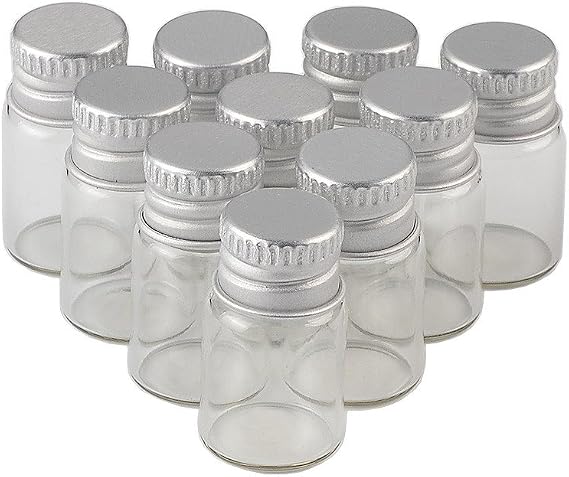 Clear Transparent Mini Glass Sealed Bottle with Screw Aluminum Cap Tiny Vials Containers Cute Wishes Bottle Metal Hood 24units (24, 2ML)