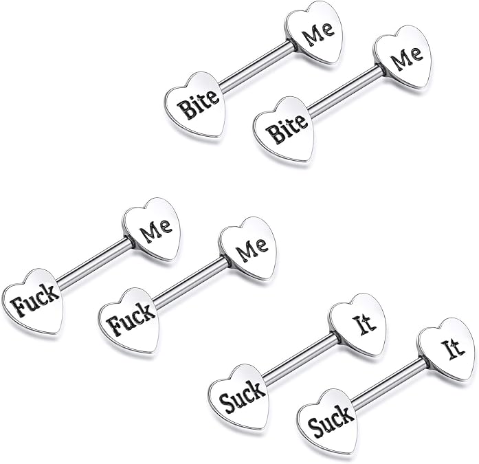 Hicarer 3 Pairs Women Breast Rings 14g Stainless Steel Breast Rings Tongue Barbell Heart Shape Body Piercing Jewelry