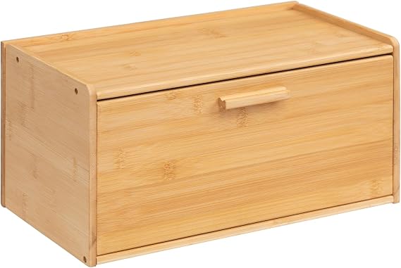 HollyHOME Breadbins for Kitchen Natural Rectangle Bamboo Bread Bin | Bread Storage Containers Bread Storage Box with Lid Breadbin,Rectangle Natural