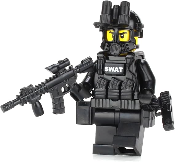 Battle Brick 1.6 Inches Tall Collectible Police SWAT Tactical Assault Officer Custom Minifigure | Accessories Made in the USA | Genuine Military Minifig | Great Gift for Ages 10+ to Adult AFOL