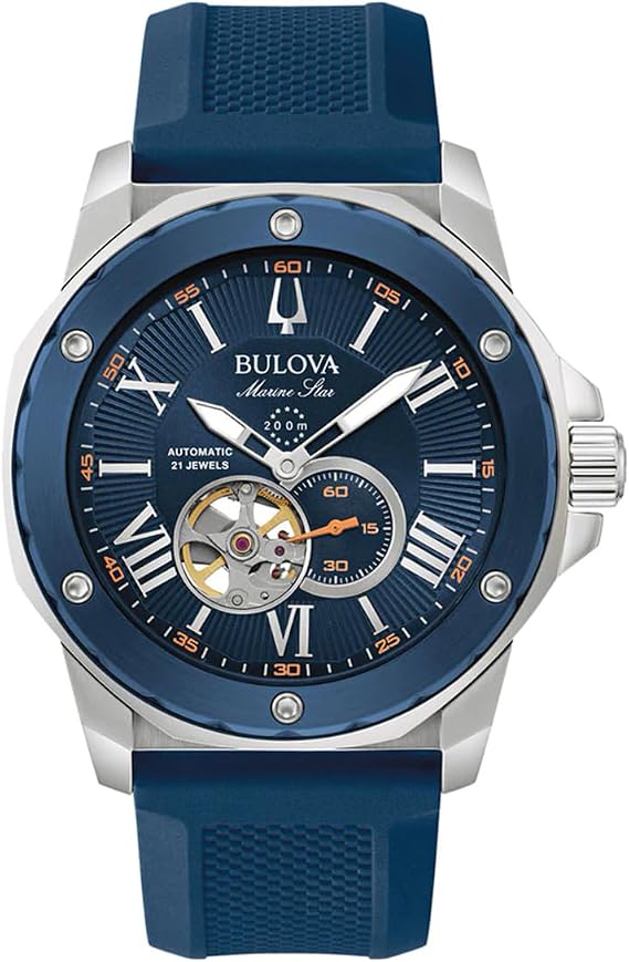 Bulova Marine Star Blue Silicone Men's Automatic Watch 98A303