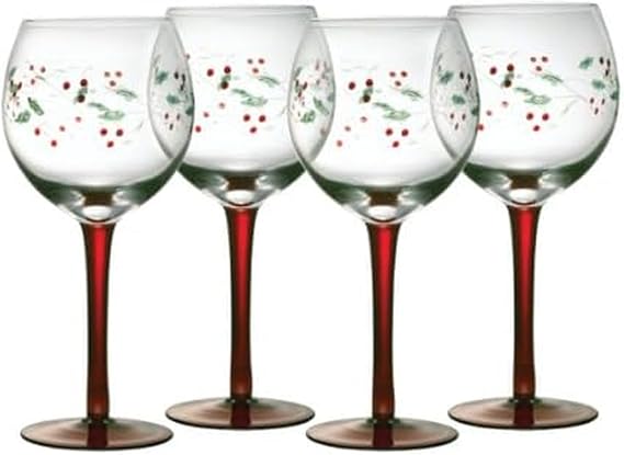 Pfaltzgraff Winterberry 13-ounce Hand Painted Goblet, Set of 4, 13 Ounce, White