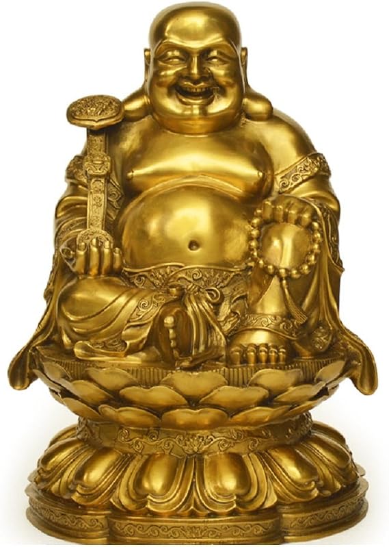 SMRTHMRT Lucky Buddha Statue,Laughing Buddha Statues Sculptures for Happiness and Good Luck-Wish You Prosperity (Brass)
