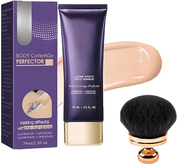 All Over Complexion Perfector With Extra Large Body Makeup Brush,Tattoo Cover Up Cream, Body Full Coverage Perfector Waterproof No Transfer, Long-Lasting Sweat-Proof Concealer For Women (1pcs)