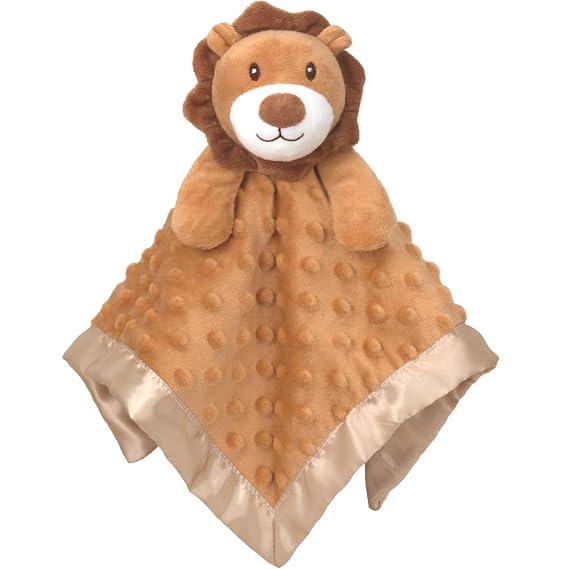 Baby Security Blanket Lion Soft Minky Dot Fabric with Silky Satin Backing Snuggle Toy Animal Blanket for Infant and Toddler Brown 13.5 Inch