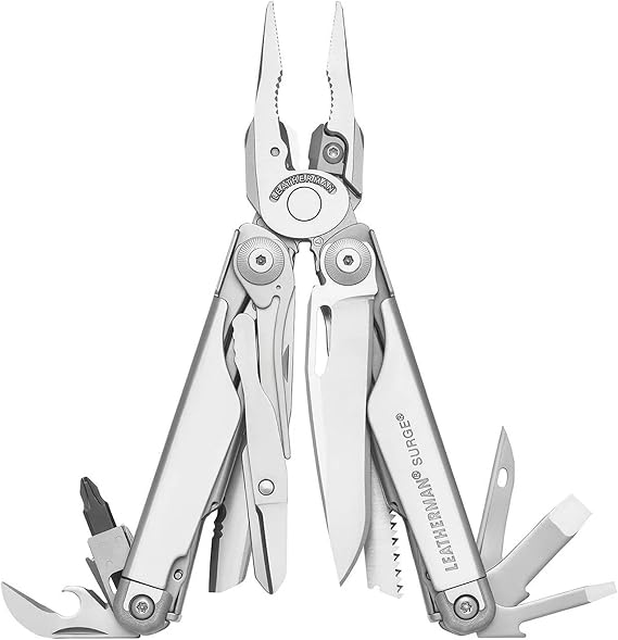 LEATHERMAN, Surge, 21-in-1 Heavy-Duty Multi-tool for Work, Home, Garden, DIY & Auto, Stainless Steel | Spring-Action Scissors, Replaceable Wire Cutters & Saw for Work, Home, Garden, DIY & Auto