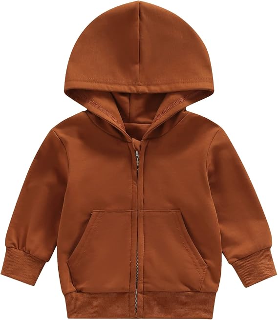 Toddler Baby Zip Up Hoodies Boy Girl Long Sleeve Hooded Sweatshirt Jacket Top with Pocket Kid Casual Outwear Clothes