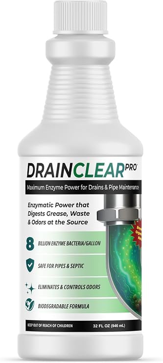 DrainClear Pro - Enzyme Drain Cleaner - Breaks Down Grease & Clogs - 32oz