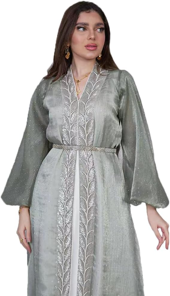PolyJolly Embroidery Jalabiya Chiffon Abaya Dress for Women Dubai Sadui Muslim Eid Clothes