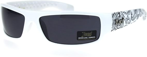 Locs Mad Dog Hardcore Gangster Cholo Narrow Rectangular Sunglasses White Bandana Arm
