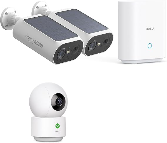 aosu Solar Security Cameras Wireless Outdoor/Indoor, 2K Resolution, Easy to Setup