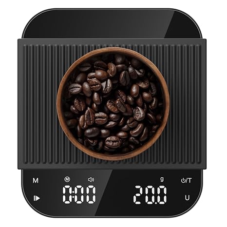 Ultrean 5.9" Coffee Scale, Rechargeable Coffee Scale with Timer, 3kg/0.1g Accuracy for Pour Over and Drip Coffee, Portable Digital Kitchen Scale with Automatic Timing, LCD Display