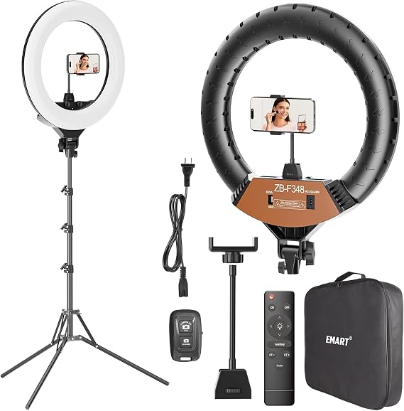 EMART 18in Ring Light with Stand, 2800-6500K LED Photography Lighting Kit | Selfie Light with Phone Holder for Vlog, Live Streaming, Video, Makeup, Tattoo, Barber, Studio