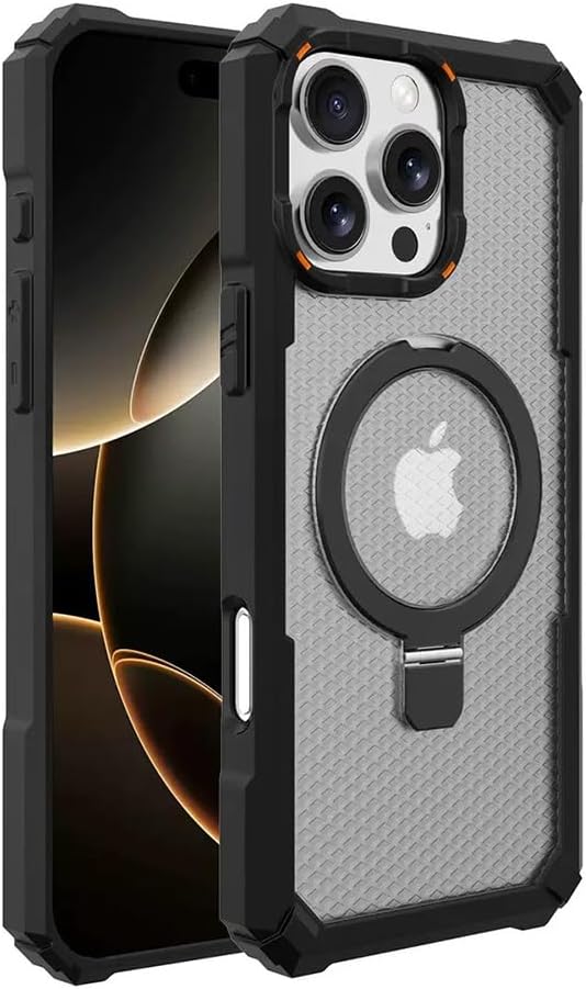 for iPhone 16 Pro Max Case, [Military Grade Drop Tested][Fit for Mag Safe] [Built-in Stand] Translucent Slim Protective Cases for16 ProMax (Black)