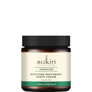 Sukin Signature Night Cream, Moisture Restoring Dry Skin Face Cream with Botanicals, Shea Butter & Rosehip Oil, Naturally Rich in Vitamin A and Vitamin C, 4.06 Oz