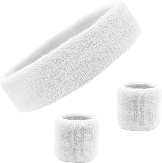 Sweatband Set Cotton Sports Headband Terry Cloth Wristband Moisture Wicking Sweat Absorbing Head Band Athletic Exercise Basketball Wrist Sweatbands and Headbands by Kenz Laurenz