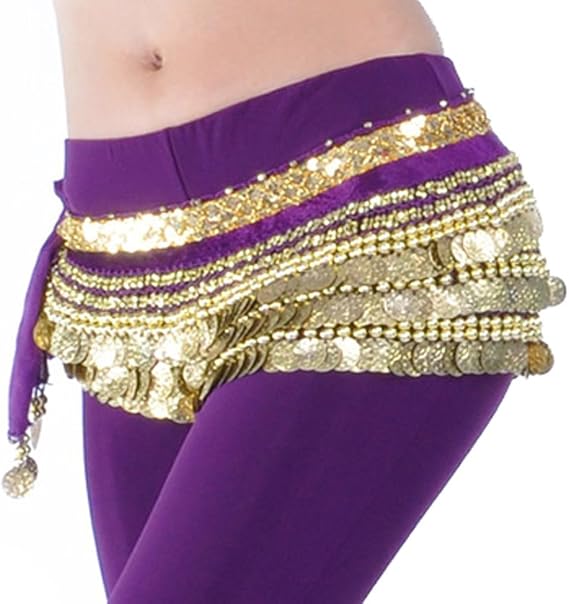 AK-Trading Multi-Row 258 Gold Coins Velvet Belly Dance Hip Scarf