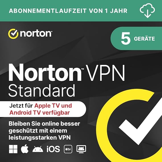 Norton VPN Standard 5 Geräte 1-Jahres-Abonnement Aktivierungscode per Email