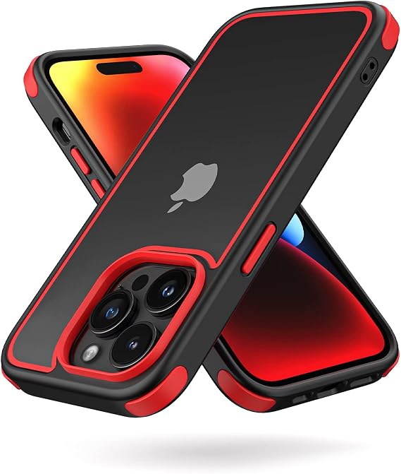 MobNano for iPhone 14 Pro Max Case, [Multi-Color][Shockproof] [Dropproof] Bumper Case, [Non-Yellowing] Clear Back Case - Black/Red