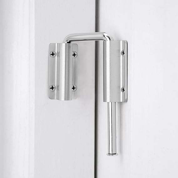 Silvery Multi-Angle Patio Door Loop Lock, U-Shaped Latch Hook Lock_A | 90/180 Degree Barn Door Latch,U Bolt Lock, for Fence Gate, Screen, Sliding Door, Shed, Closet, Barn Door, Garden