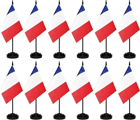 12 Pcs Small France Desk Flags Set,Mini French Table Flag,138 Inch