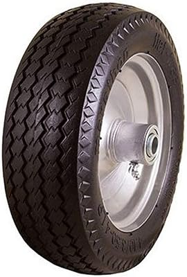 Marathon 00010 4.103.50-4 Flat Free Hand Truck Tire on Wheel, 2.25 Offset Hub, 58 Ball Bearings, Sawtooth Tread, SINGLE, Gray Rim