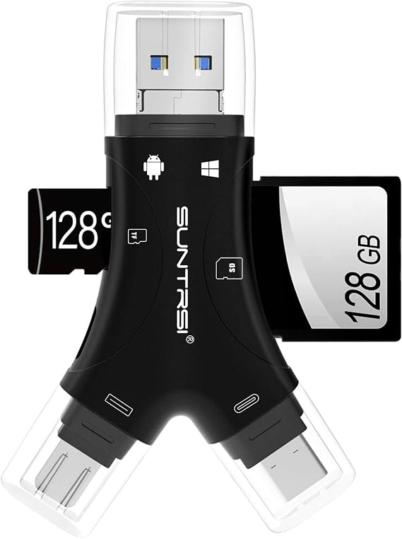 SD Card Reader for iPhone/ipad/Android/Mac/Computer/Camera,4 in1 Micro SD Card Reader Trail Camera Viewer, Portable Memory Card Reader SD Card Adapter for SD and TF Cards(Black)