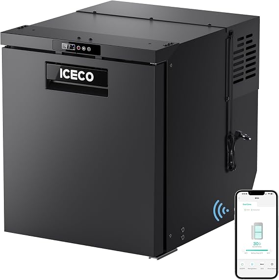 ICECO BF65 12 Volt Refrigerator, RV Refrigerator with Secop Compressor, 66 Quart(2.2cu.ft) Car Fridge Freezer, APP Control, 12/24V DC Compressor Refrigerator, Electric Cooler for Truck, RV, Yacht