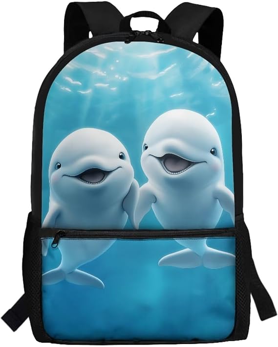 Gomyblomy Cute Dolphins Backpack for Kids Boys Girls School Bag with Adjustable Strap Lightweight 17 Inch Kawaii Kids Bookbag for Elementary Kindergarten Casual Daypack