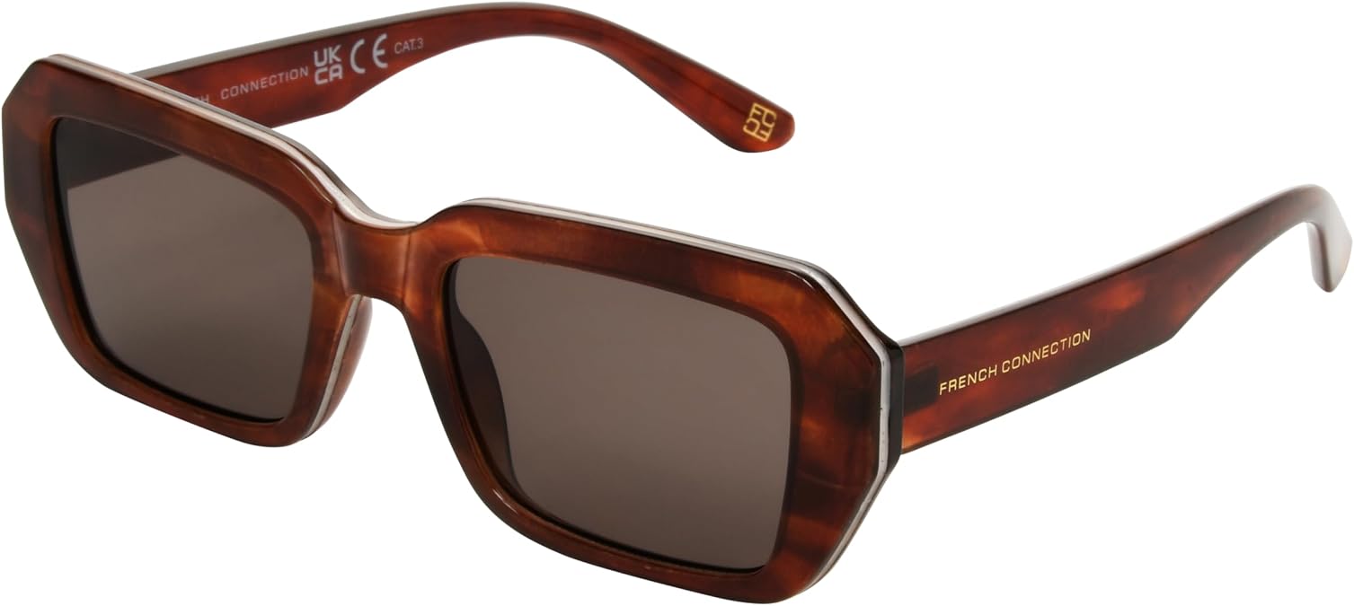 French Connection Women's Mabel Rectangle Sunglasses, Brown, 54 mm