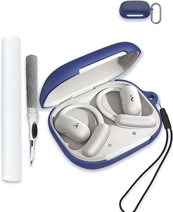 Case for Soundcore AeroFit 2 by Anker, Noise Cancelling Wireless Earbuds,WUNIAK Soft Silicone Protective Portable Scratch Shock Resistant Shell with Cleaner Kit & Carabiner & Lanyard,Blue