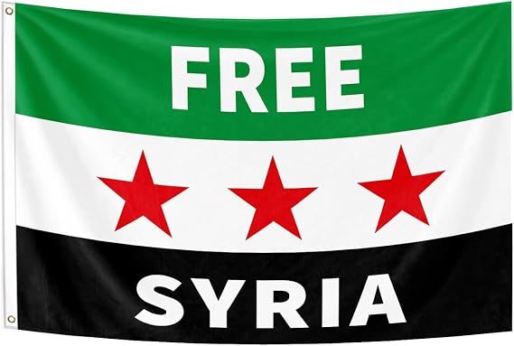 Free Syria Syrian Flag 4x6FT Green Stripe and Three Stars Army Of Syria Banner Syrian National Revolution Liberated Flag With 2 Grommets (Free Syria, 4x6FT)