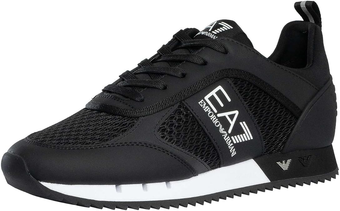 EA7 Men's Athletic Logo Mesh Trainers, Black/White