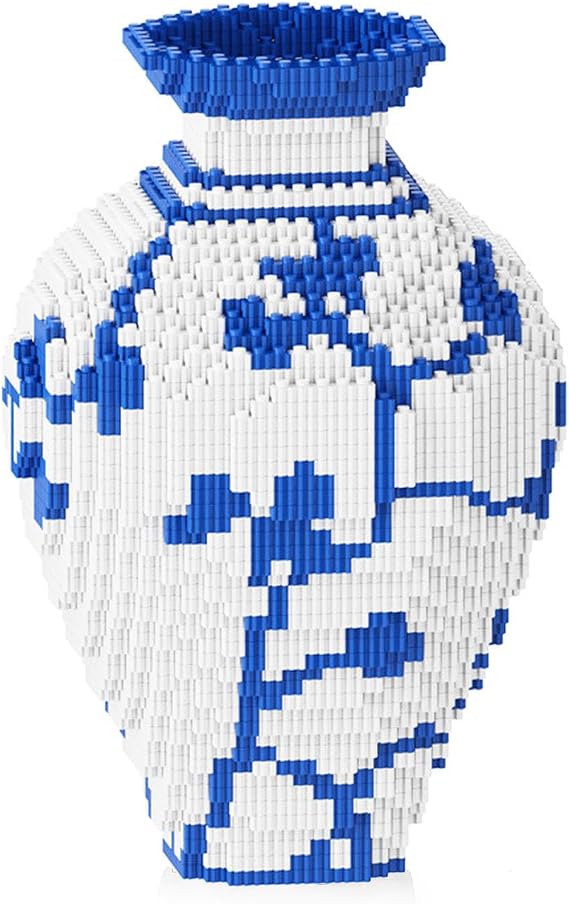 Blue and White Vase Building Kit, 4000 PCS Aesthetic Room Decor Cute Flower Vase, Blue White Decor for Home,2