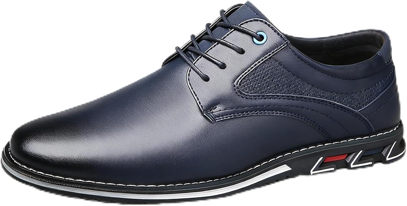 Mens Casual Dress Shoes, Casual Sneakers for Men Simple Plain Toe Lace-Up Flats for Work, Comfortable Business Casual Attire