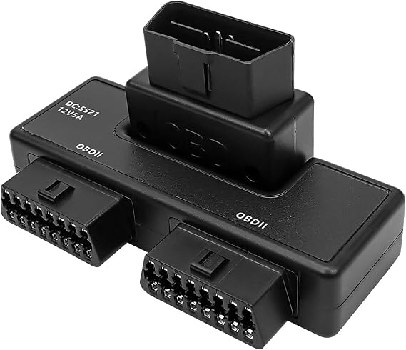OBD Cable Splitter, OBDII Full 16 Pin 1 Male to 2 Female 180 Swivel Joint | Extension Cable, with 12V 5A Dc5521 Interface