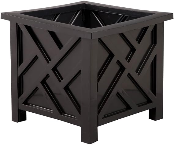 Miles Kimball Chippendale Planter Box, Black Plant Holder for Garden, Patio and Lawn 14 34 sq. x 13 14 H Overall