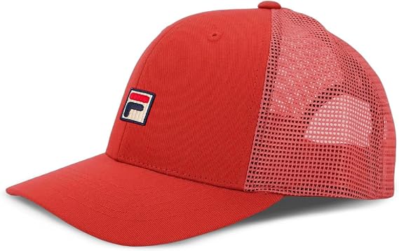 Fila Heritage F Box Patch Logo Adjustable Mesh Snapback Hat (US, Alpha, One Size, Red)