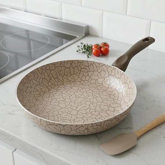 Papilla Maxi Tava - İç ve Dış Beyaz Bronz Magma (Kırçıllı) Yanmaz Yapışmaz Aile Boyu Pişirme Tavası 26 cm