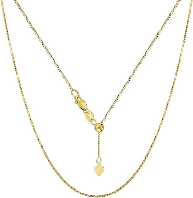 Jewelry Affairs 10k Yellow Real Gold Adjustable Box Link Chain Necklace, 0.7mm, 22"