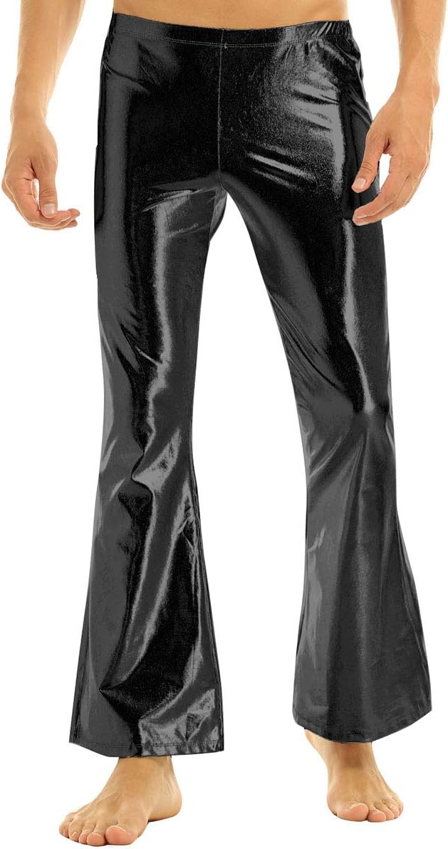Men's Shiny Metallic Fashion Dance Pants Holographic Disco Flared Pants Bell Bottom Trousers