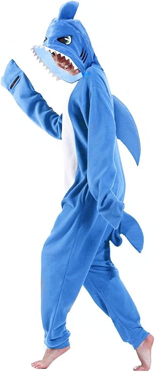dressfan Cartoon Unisex Animal Grey Shark Costume Pajamas Adult Kids Teen Women Men