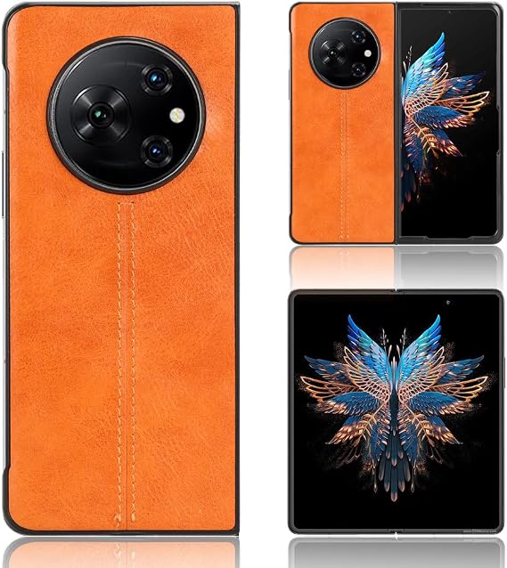 Case for Tecno Phantom V Fold Case Ultra-thin Dermatoglyph phone case, Tecno Phantom V Fold PU+PC+TPU phone case, Cover for Tecno Phantom V Fold-Yellow