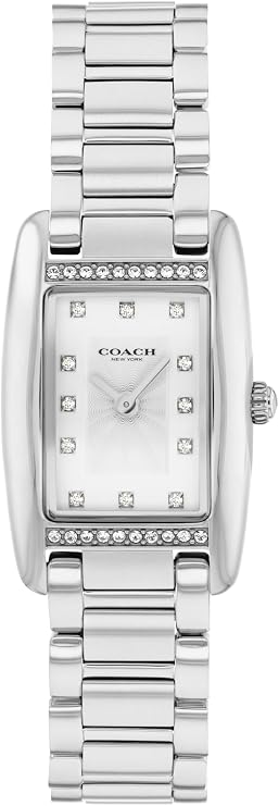 COACH Women's Reese 2H Quartz Watch, Petite Rectangle Case, Stainless Steel Link Bracelet with Crystal Accents, Timeless Minimalism for Every Day - Gift for Her