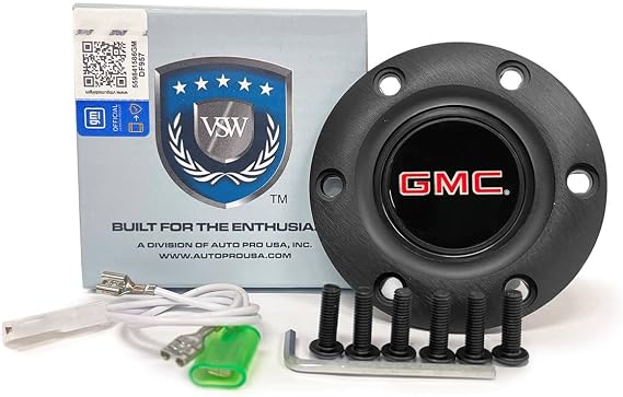 VSW S6 Black Horn Button Compatible with 6 Bolt Steering Wheel, GMC, Emblem, STE1014BLK